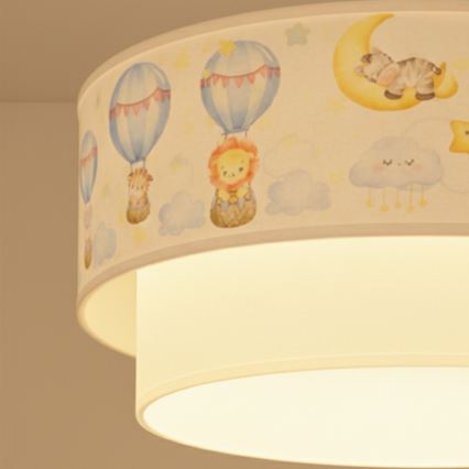 Brilagi - Suspension LED pour enfant sur câble BOBO 1xE27/60W/230V Ø 40 cm blanc/beige/motifs d'animaux