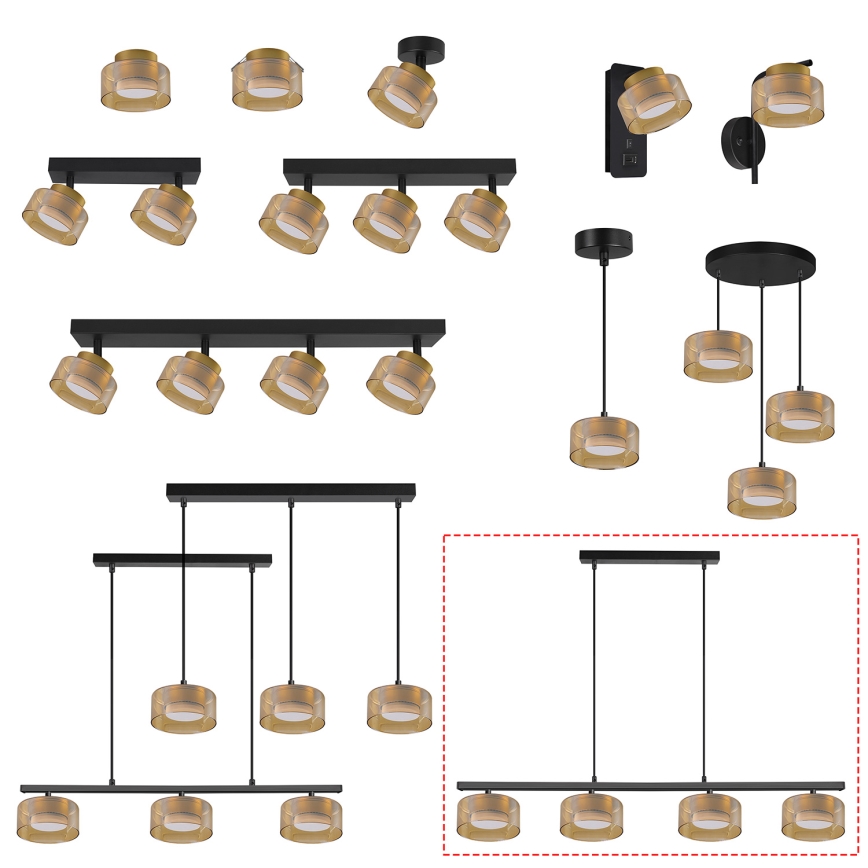 Brilagi - Suspension LED RGB+CCT dimmable sur câble AURA LUX 4xGX53/14W/230V 2700-6500K Wi-Fi Tuya noir/doré