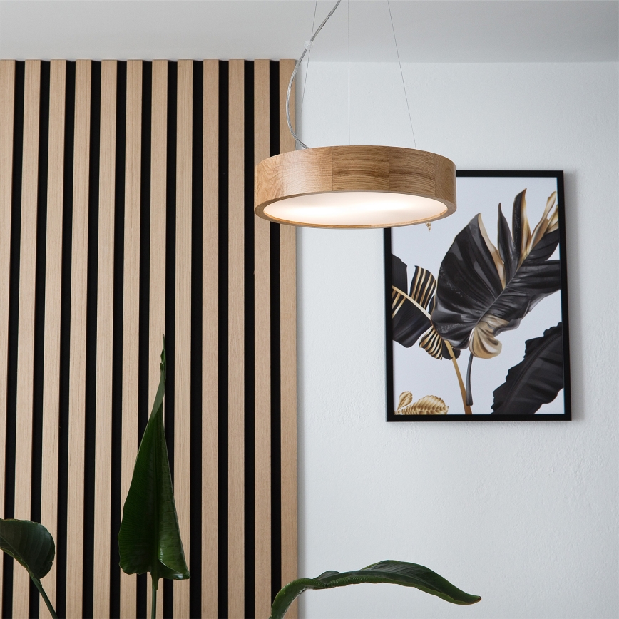 Brilagi - Suspension LED RGBW dimmable sur câble CARVALHO 2xE27/15W/230V 2700-6500K Wi-Fi chêne Ø 37 cm