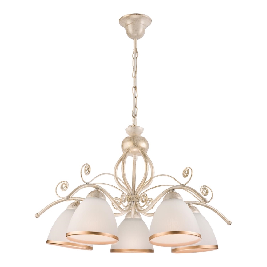 Brilagi - Lustre LED sur chaîne ANTICO 5xE27/60W/230V 3000K patine blanche