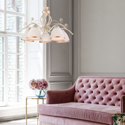Brilagi - Lustre LED sur chaîne ANTICO 5xE27/60W/230V 3000K patine blanche
