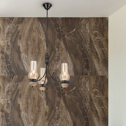 Brilagi - Lustre LED sur chaîne COTTAGE 3xE14/40W/230V chêne/noir/beige fumé