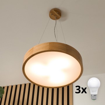 Brilagi - Lustre LED suspendu sur câble CARVALHO 3xE27/15W/230V chêne diam. 47,5 cm