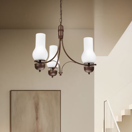 Brilagi - Lustre LED suspendu sur chaîne COTTAGE 3xE14/40W/230V hêtre/marron/blanc
