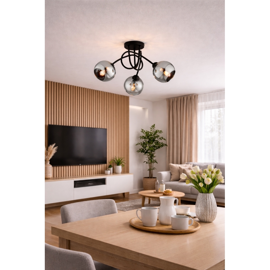 Brilagi - Lustre plafonnier 3xE27/60W/230V noir/gris fumé