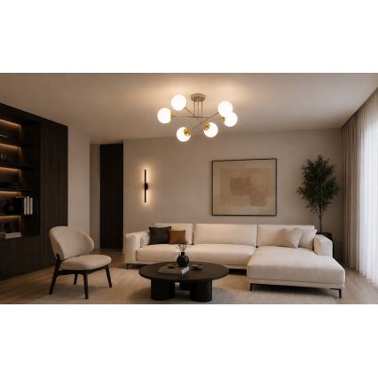 Brilagi - Lustre plafonnier MILO 6xE27/60W/230V beige/doré