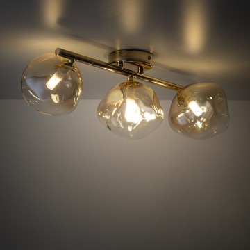 Brilagi - Lustre plafonnier VULCANO 3xG9/8W/230V doré/beige fumé