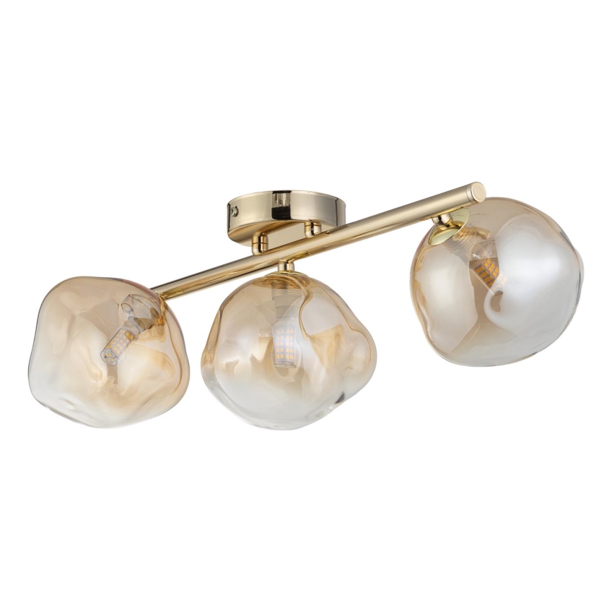 Brilagi - Lustre plafonnier VULCANO 3xG9/8W/230V doré/beige fumé