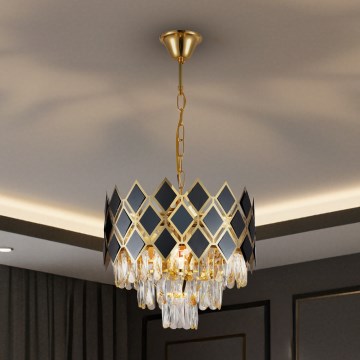 Brilagi - Lustre sur chaîne CRISTAL 5xE14/40W/230V diam. 38 cm doré/noir