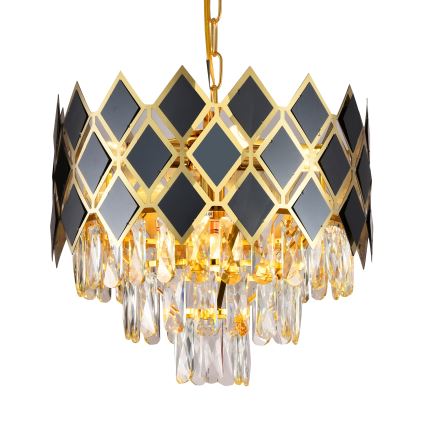 Brilagi - Lustre sur chaîne CRISTAL 5xE14/40W/230V diam. 38 cm doré/noir