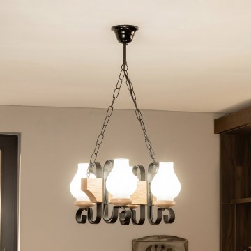 Brilagi - Lustre sur chaîne QUEEN 4xE14/40W/230V, finition chêne