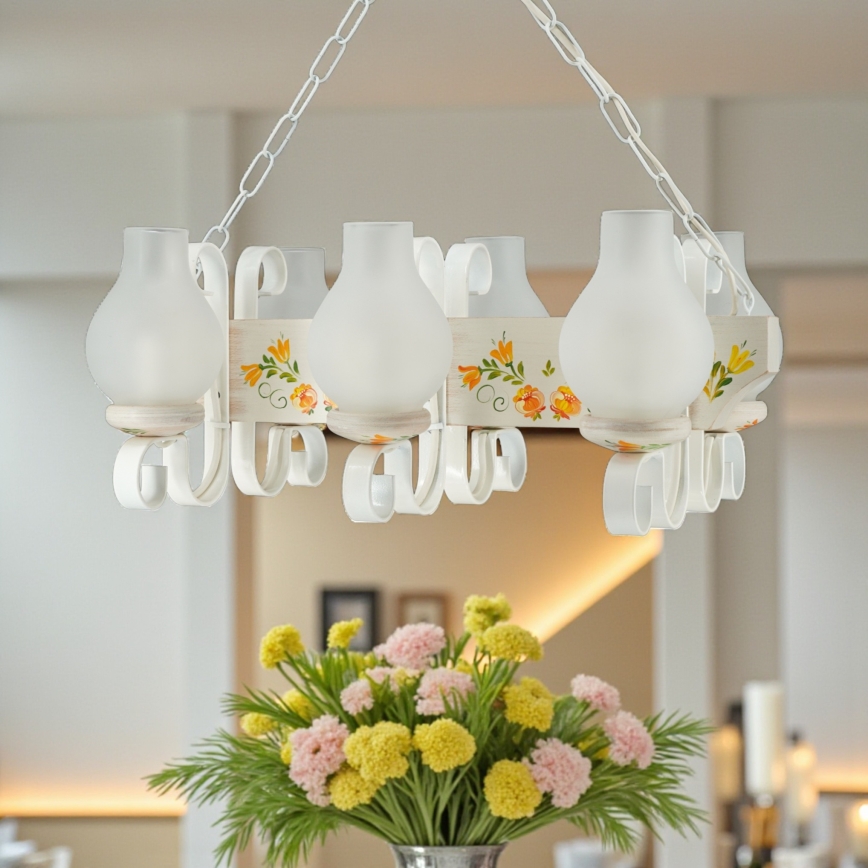 Brilagi - Lustre sur chaîne QUEEN 6xE14/40W/230V hêtre/crème