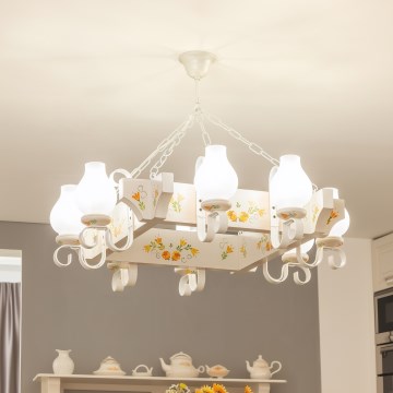 Brilagi - Lustre sur chaîne QUEEN 8xE14/40W/230V hêtre/crème