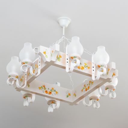Brilagi - Lustre sur chaîne QUEEN 8xE14/40W/230V hêtre/crème