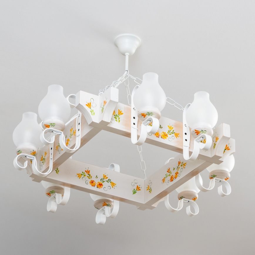 Brilagi - Lustre sur chaîne QUEEN 8xE14/40W/230V hêtre/crème