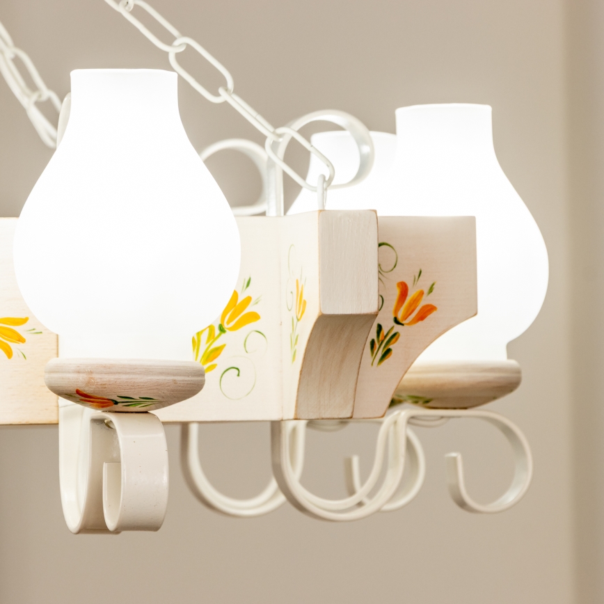 Brilagi - Lustre sur chaîne QUEEN 8xE14/40W/230V hêtre/crème