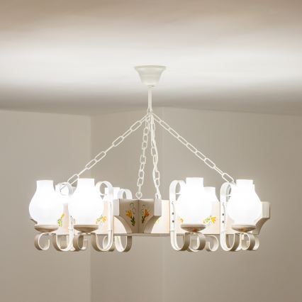 Brilagi - Lustre sur chaîne QUEEN 8xE14/40W/230V hêtre/crème
