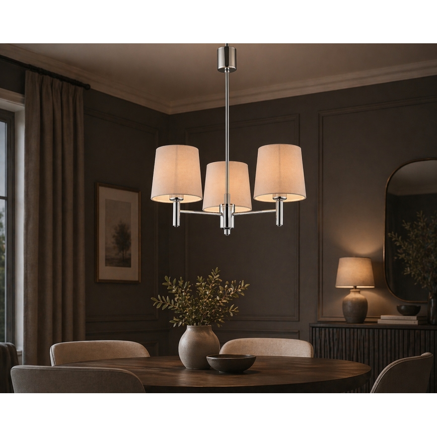 Brilagi - Lustre sur tige MONTE 3xE27/60W/230V beige/chrome poli
