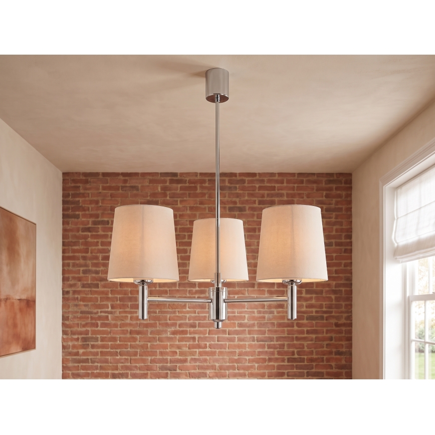 Brilagi - Lustre sur tige MONTE 3xE27/60W/230V beige/chrome poli
