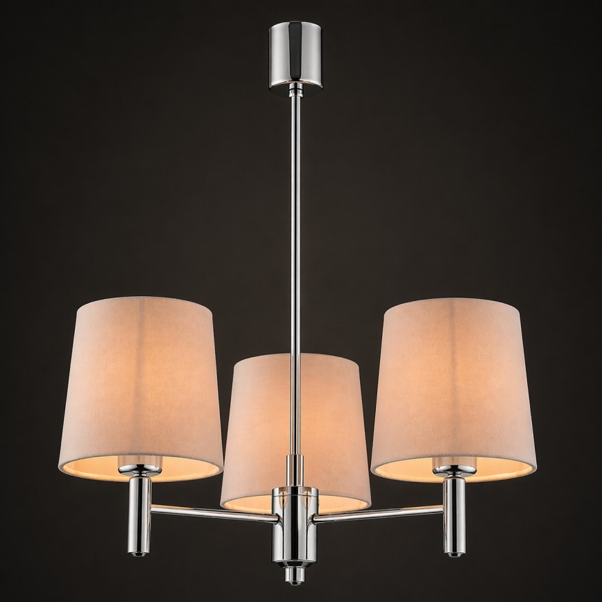 Brilagi - Lustre sur tige MONTE 3xE27/60W/230V beige/chrome poli