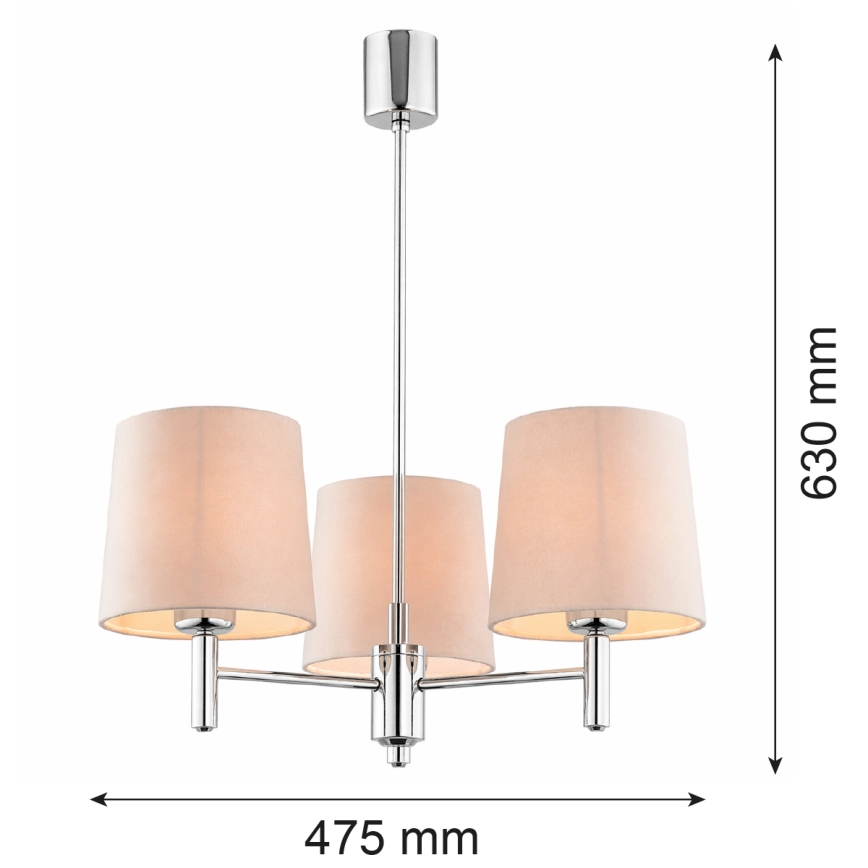Brilagi - Lustre sur tige MONTE 3xE27/60W/230V beige/chrome poli