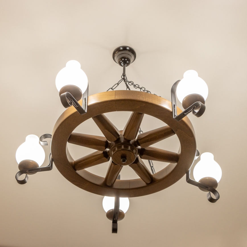 Brilagi - Lustre suspendu à chaîne ROATA 5xE14/40W/230V Ø 70 cm hêtre/noyer