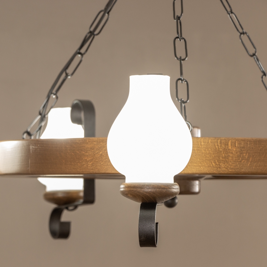 Brilagi - Lustre suspendu à chaîne ROATA 5xE14/40W/230V Ø 70 cm hêtre/noyer