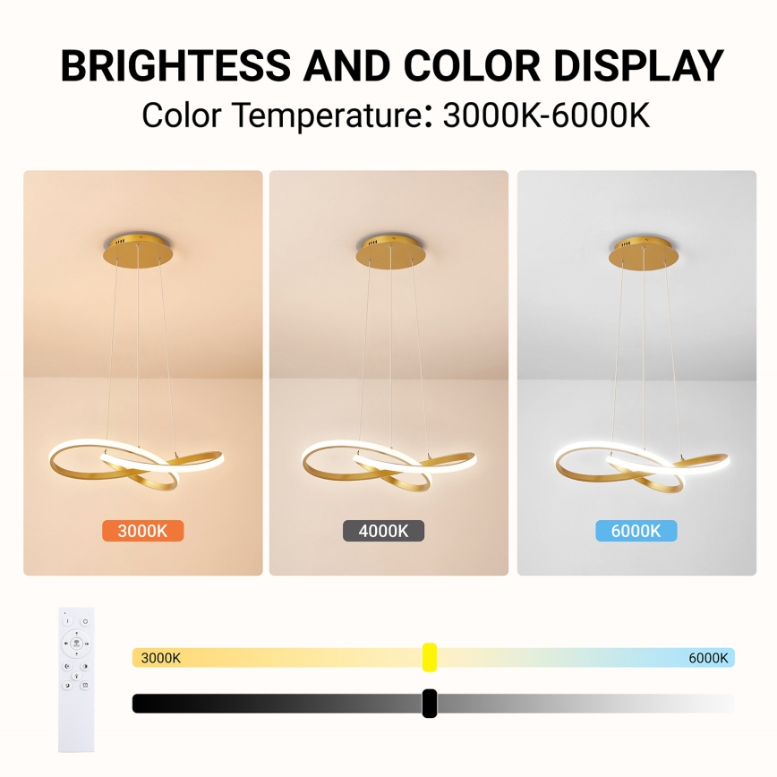 BRILAGI - Suspension LED dimmable sur câble INFINITY LED/55W/230V 3000-6000K 50x50 cm dorée + télécommande