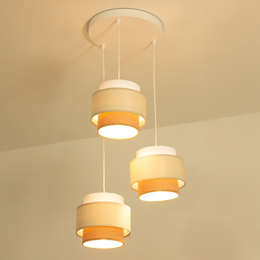 Brilagi - Lustre suspendu sur câble RESNA 3xE27/60W/230V Ø 45 cm crème/beige