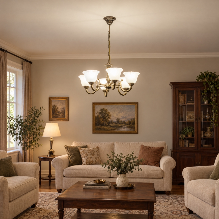 BRILAGI - Lustre suspendu sur chaîne CLASSIC 6xE14/10W/230V en laiton
