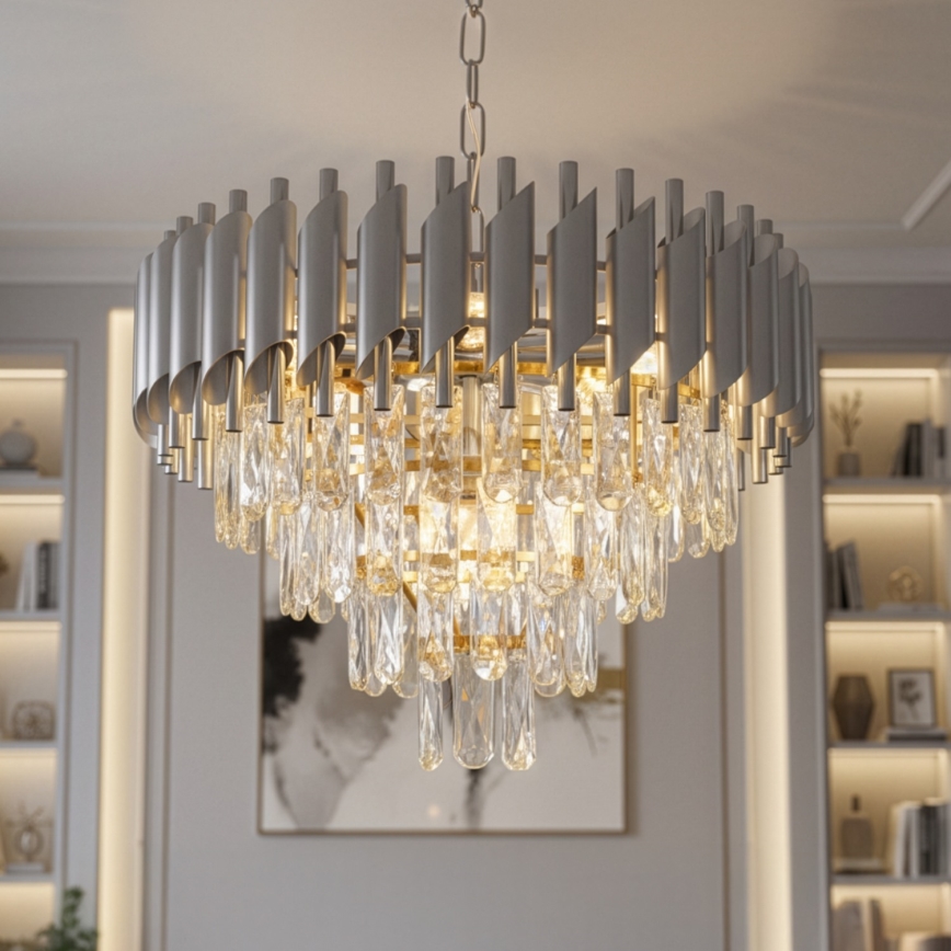 Brilagi - Lustre suspendu sur chaîne ECLIPSE 7xE14/10W/230V Ø 48 cm argenté