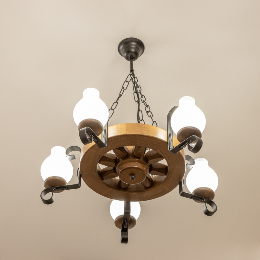Brilagi - Lustre suspendu sur chaîne ROATA 5xE14/40W/230V Ø 50 cm hêtre/noyer