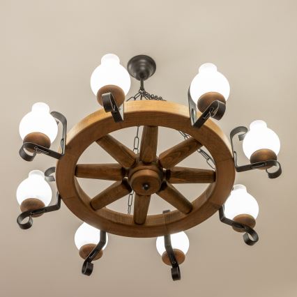 Brilagi - Lustre suspendu sur chaîne ROATA 8xE14/40W/230V Ø 70 cm en hêtre