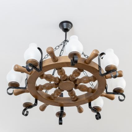 Brilagi - Lustre suspendu sur chaîne TIMONA 8xE14/40W/230V Ø 70 cm hêtre/noyer