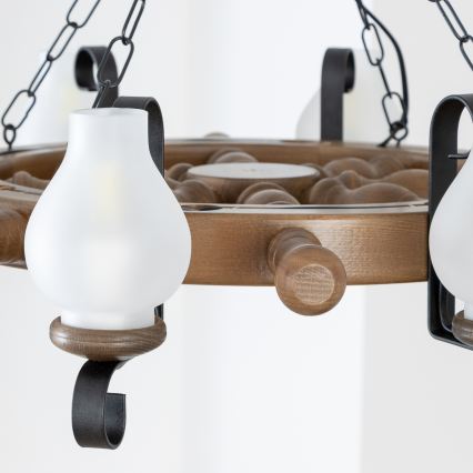 Brilagi - Lustre suspendu sur chaîne TIMONA 8xE14/40W/230V Ø 70 cm hêtre/noyer