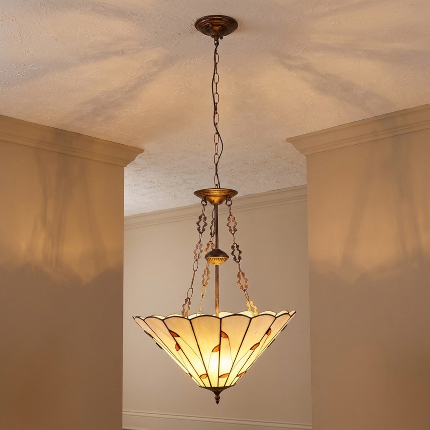 Brilagi - Lustre Tiffany en vitrail sur chaîne FOLIA 3xE27/60W/230V Ø 50 cm