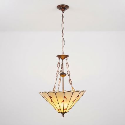 Brilagi - Lustre Tiffany en vitrail sur chaîne FOLIA 3xE27/60W/230V Ø 50 cm
