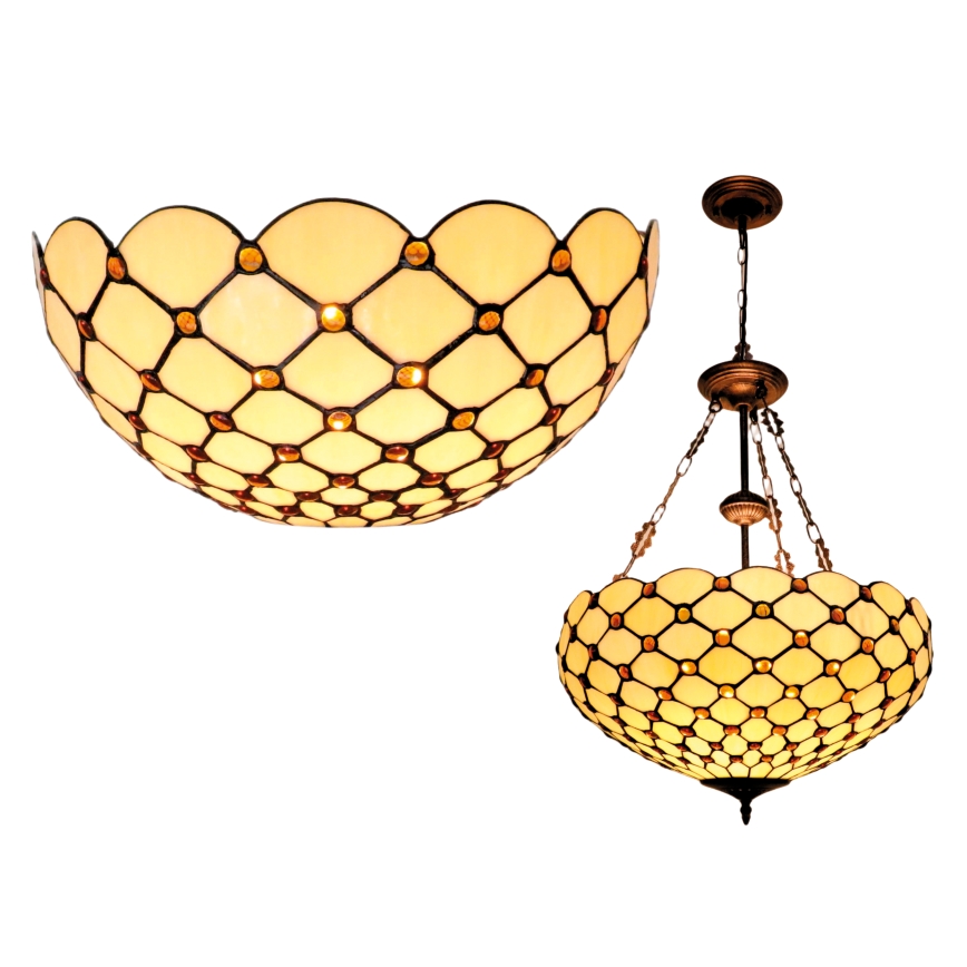 BRILAGI - Tiffany lustre en vitrail avec chaîne IVORY SMOOTH 3xE27/60W/230V diam. 50 cm