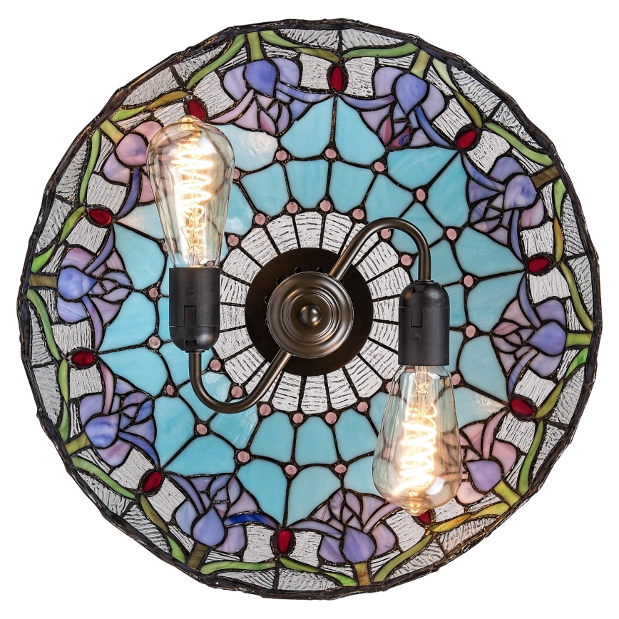 Brilagi - Lustre Tiffany en vitrail sur chaîne LORAS 2xE27/60W/230V