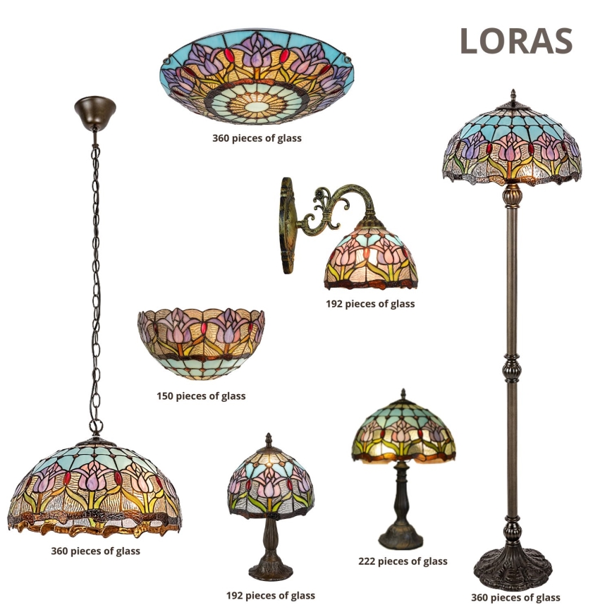 Brilagi - Lustre Tiffany en vitrail sur chaîne LORAS 2xE27/60W/230V