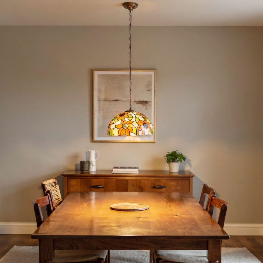 BRILAGI - Lustre Tiffany en vitrail suspendu par chaîne SUNFLOWER 1xE27/60W/230V Ø 40 cm