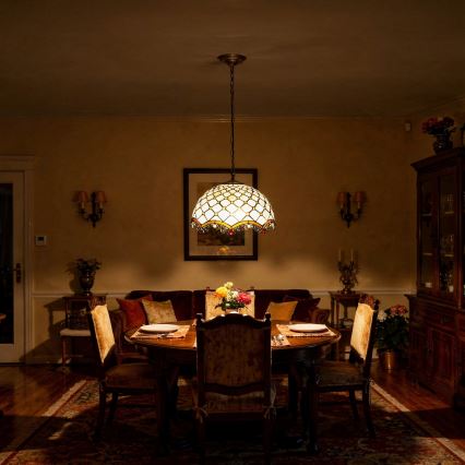Brilagi - Lustre Tiffany en vitrail suspendu sur chaîne ivoire 1xE27/60W/230V Ø 40 cm
