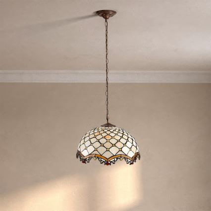 Brilagi - Lustre Tiffany en vitrail suspendu sur chaîne ivoire 1xE27/60W/230V Ø 40 cm