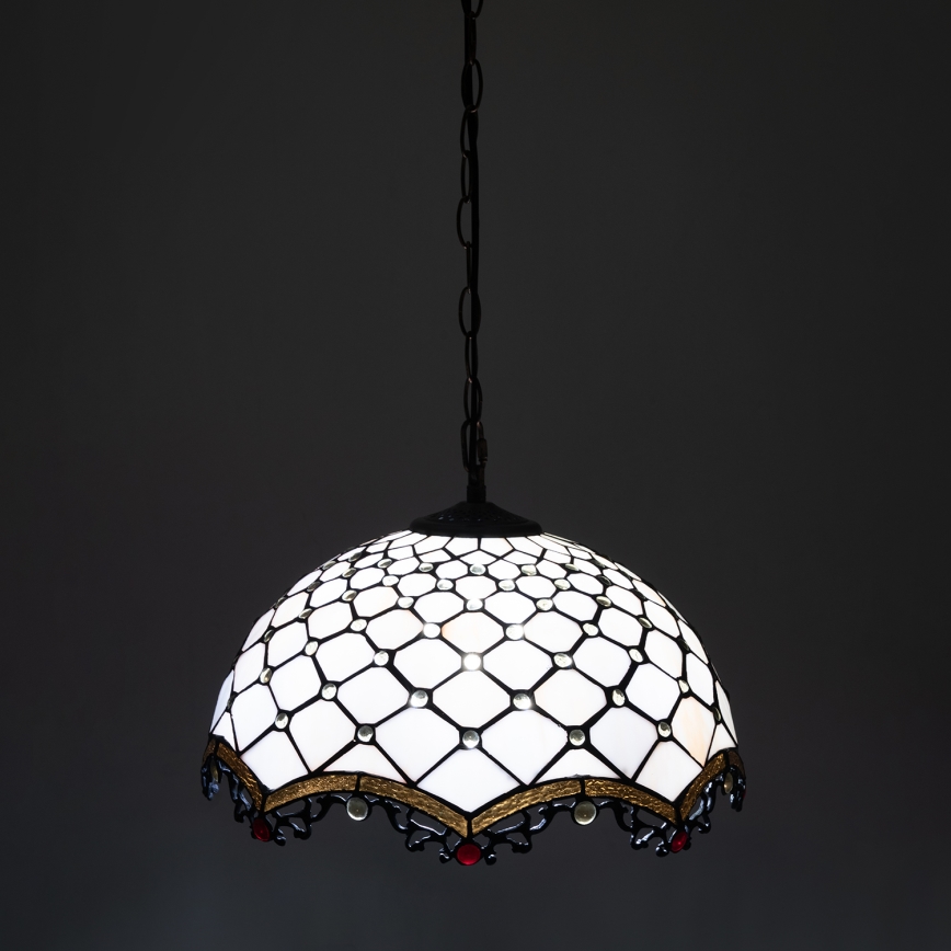 Brilagi - Lustre Tiffany en vitrail suspendu sur chaîne ivoire 1xE27/60W/230V Ø 40 cm