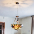 Brilagi - Lustre Tiffany en vitrail suspendu sur chaîne JUNGLE 3xE27/60W/230V Ø 50 cm