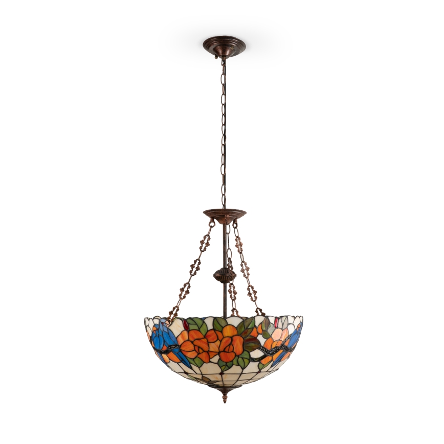 Brilagi - Lustre Tiffany en vitrail suspendu sur chaîne JUNGLE 3xE27/60W/230V Ø 50 cm