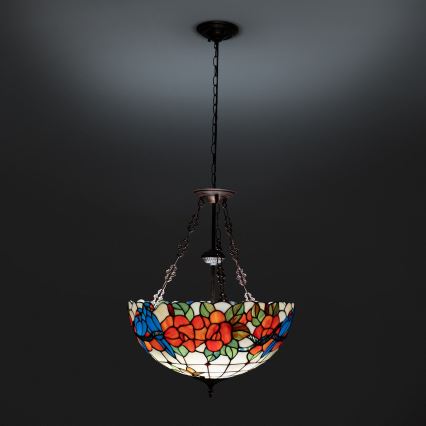 Brilagi - Lustre Tiffany en vitrail suspendu sur chaîne JUNGLE 3xE27/60W/230V Ø 50 cm
