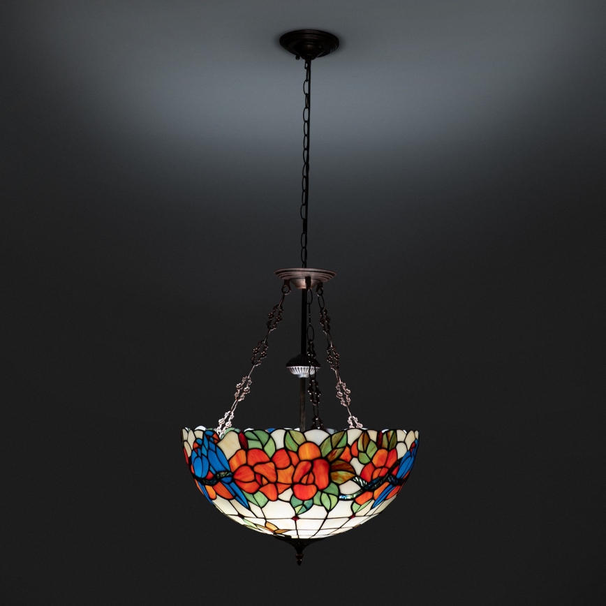 Brilagi - Lustre Tiffany en vitrail suspendu sur chaîne JUNGLE 3xE27/60W/230V Ø 50 cm