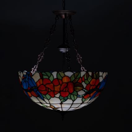 Brilagi - Lustre Tiffany en vitrail suspendu sur chaîne JUNGLE 3xE27/60W/230V Ø 50 cm