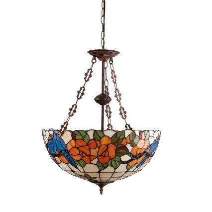 Brilagi - Lustre Tiffany en vitrail suspendu sur chaîne JUNGLE 3xE27/60W/230V Ø 50 cm